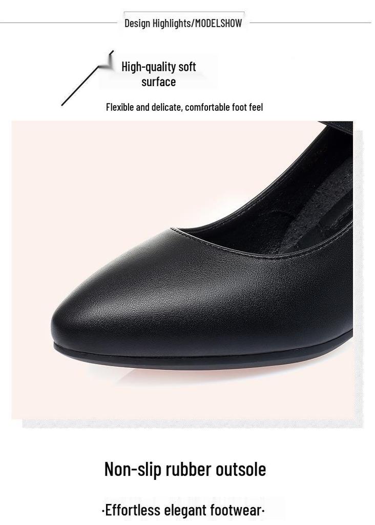 Women's Soft Sole Chunky Heel, Round Toe Leather Shoes - Spring/Autumn 2026, Single Buckle, Medium Heel