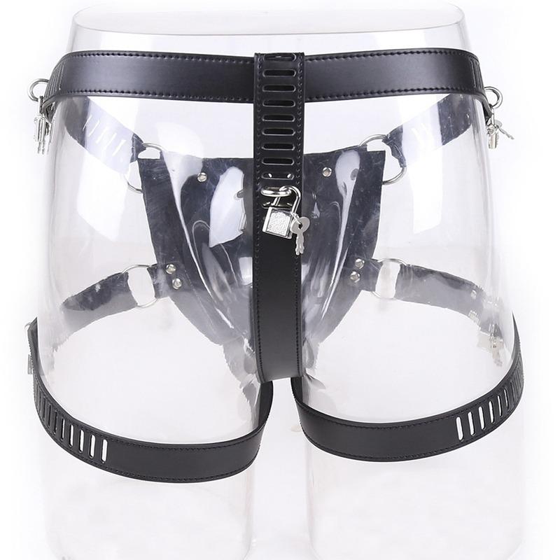 Newest Male Faux Leather Chastity Belt Straps Lockable Bondage  Penis Cock Cage Male Chastity Devices Belt Erotic Sexy Toys