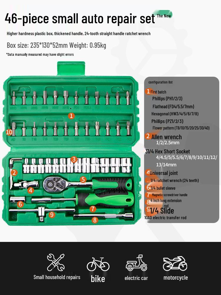 Compact Automotive Repair Tool Set: Socket Wrench & Hex Screwdriver Combo