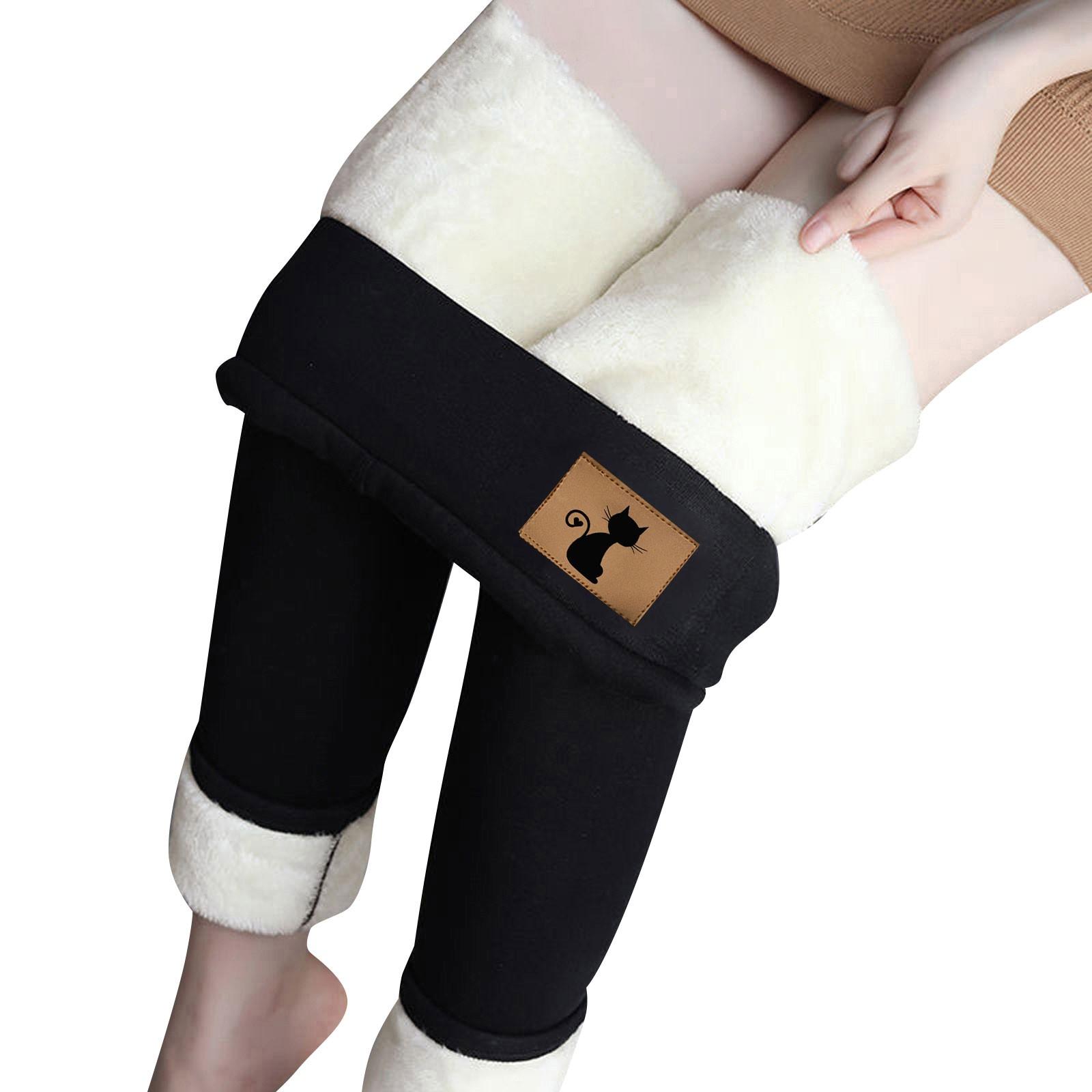 

Women s Color Plus Velvet Warm Elastic Leggings High Waist Cotton Pants XL чорний