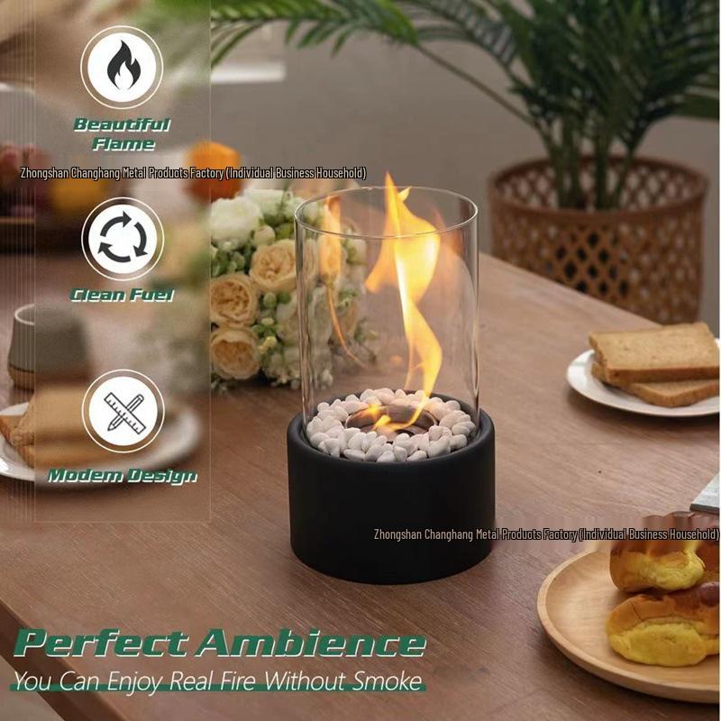 Portable Round Ethanol Fireplace: Small Indoor Tabletop Fire Stove for Bar Atmosphere