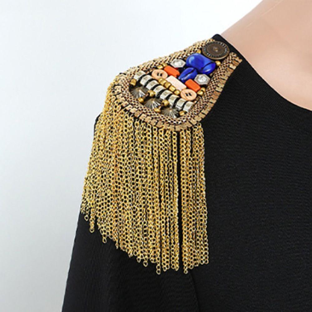 Brooch Fringe Shoulder Mark Epaulet Beads Epaulette Retro Tassel Chain Shoulder Board Cosplay