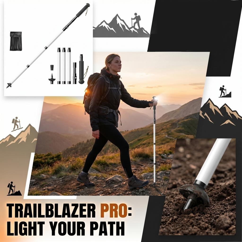 Adjustable Trekking Pole Set with Multi Section Aluminum Shaft Non Slip Handle and Removable Accessories for Hiking Camping Walking