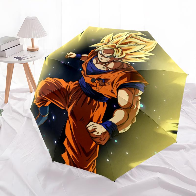 Personaggio dei cartoni animati pattern Goku, ombrello pieghevole automatico, design portatile e pieghevole, 8 stecche, un regalo di Natale o di compleanno.