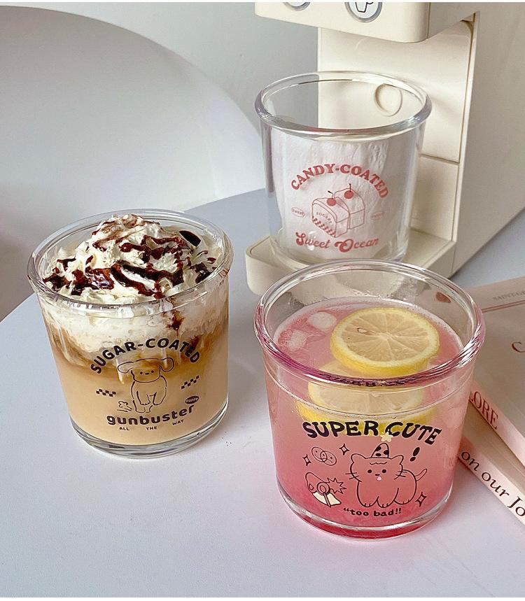 South Korea Cartoon Dessert Cup Glass Couple Coffee Cup Water Cup Glass Large Capacity Drinking Cup