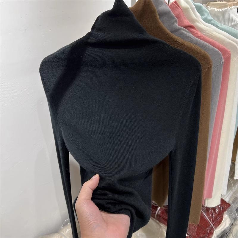 A stacked collar slim-fitting inner top women's knitted sweater spring, autumn and winter turtleneck long-sleeved bottoming shirt