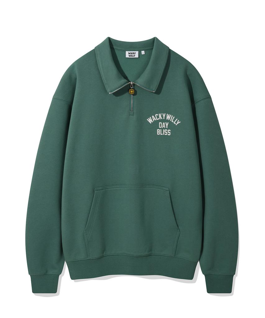 WACKY WILLY Signature Typography Half-Zip Sweatshirt Green