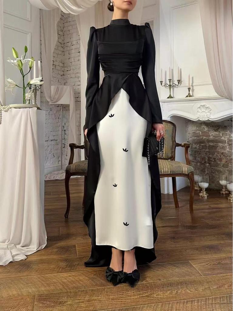 2025 Euro-American Slim-Fit Color-Block Evening Gown with Train
