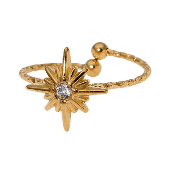 Women Finger Ring Eight-Pointed Star Adjustable Fit Open Ring Stainless Steel Texture Stacking Ring Jewelry Gift