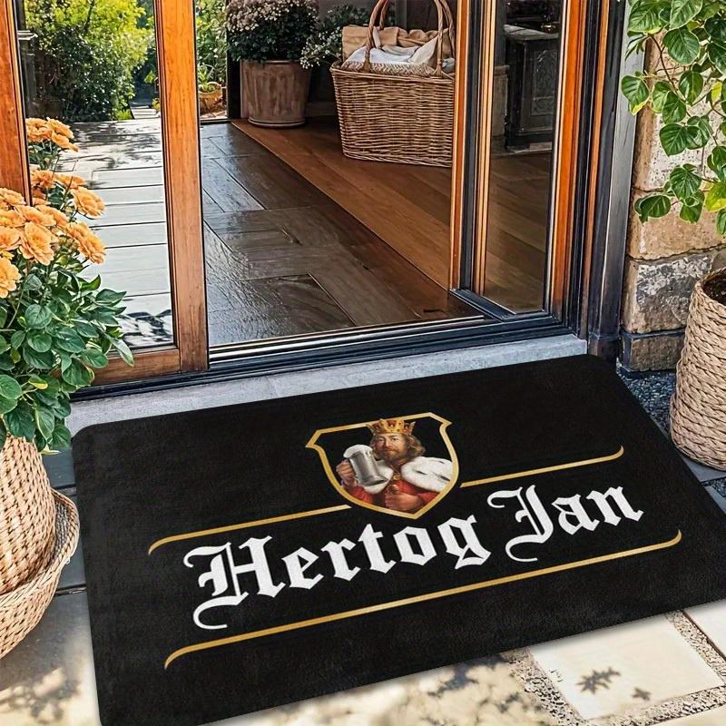 Royal Beer Theme Rectangular Area Rug, Vintage Crown Character Floor Mat, Non-Slip Washable Carpet for Bar & Man Cave Decor