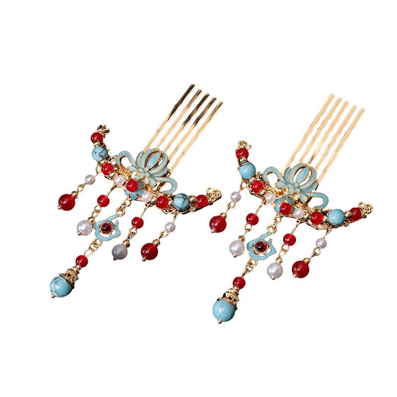 Blue Enamel Hair Comb: Elegant Hanfu-Style Hairpin for Daily Use
