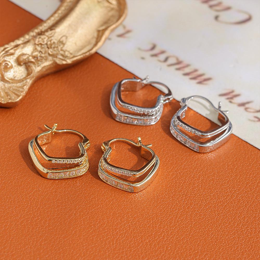 Hong Kong Style Square Zircon Earrings - Elegant Light Luxury Design
