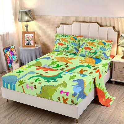 Cartoon Little Dinosaur Pattern Bed Hat Four-Piece Bedding Set Bedroom Dormitory Bedding Decoration