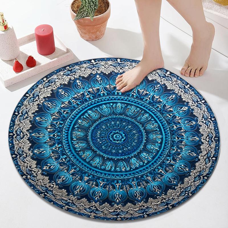 Mooie Blauwe Mandala Ronde Boheemse Geometrische Vloerkleed Marokkaans Patroon Huis Woonkamer Vloer Decoratie Tapijt 40cm-dia.