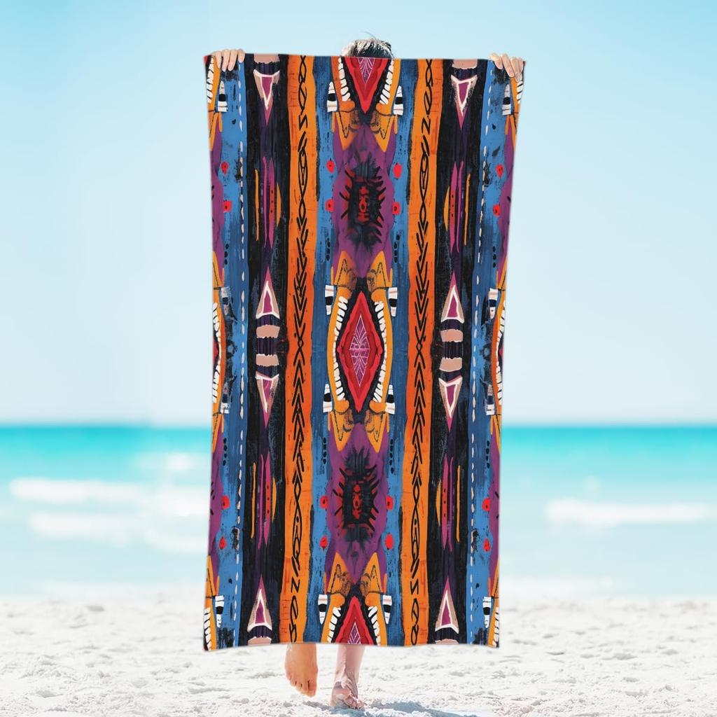 Skull Brightly Colored Flower Beach Towel, Large Microfiber Quick Dry Lightweight Pool Bath Towels Sand Free Beach Blanket for