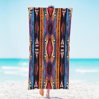 Ethnic Style Colorful Patterns Beach Towel, Large Microfiber Quick Dry Lightweight Pool Bath Towels Sand Free Beach Blanket for