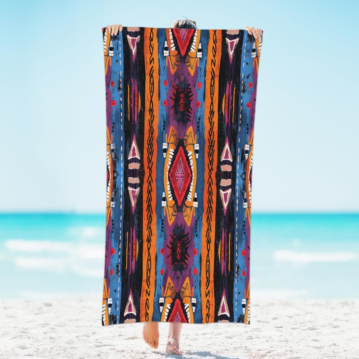

Ethnic Style Colorful Patterns Beach Towel, Large Microfiber Quick Dry Lightweight Pool Bath Towels Sand Free Beach Blanket for W30*H60(CM)