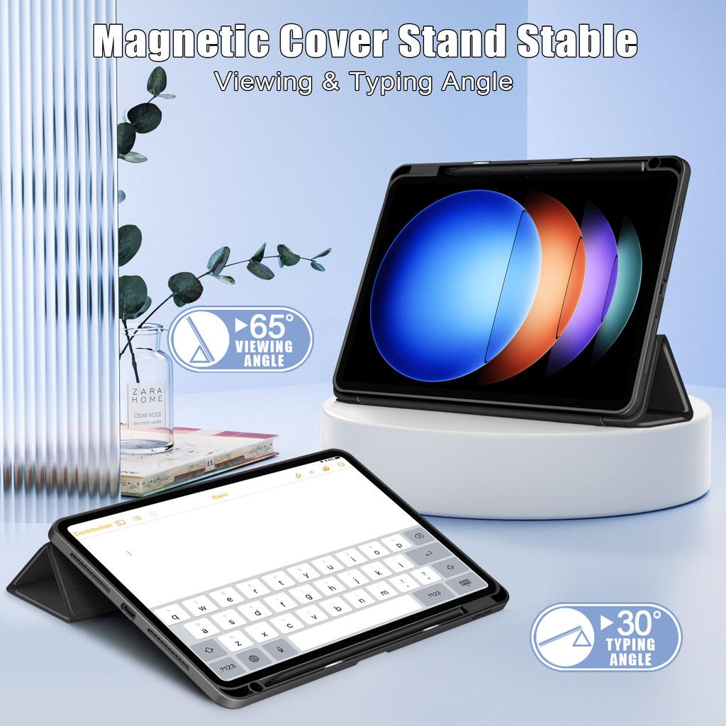For Xiaomi Pad 6S Pro 12.4 Case Tri-fold Stand PU Leather Tablet Cover with Pen Slot