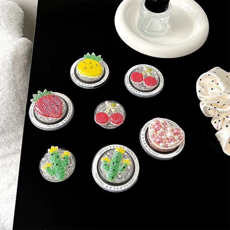 Creative Fruit Strawberry Pineapple Mobile Phone Airbag Bracket Magnetic Back Sticker Removable Telescopic Portable Niche Support Frame