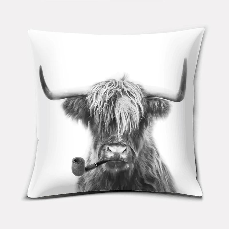 Home Decor Scottish Highland Cow Pattern Super Soft Pillowcase Sofa Cushion Decorative Pillow 45X45Cm