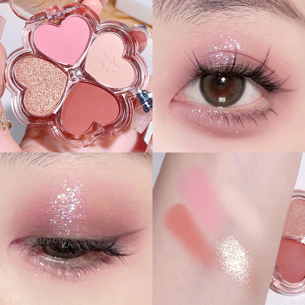 Stylish Heart-shaped 4 Colors Eyeshadow Tray Matte and Shimmer Valentine's Day Mother's Day Gift  Pink and Brown Eye Makeup  Art