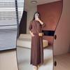 Autumn 2025 Women's Knit Sweater with Round Neck & Long Sleeve Pleated Skirt - Casual & Elegant