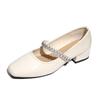 French elegance temperament rhinestone square head single shoes women's 2025 autumn new fairy style with skirt thick heel Mary Jane shoes