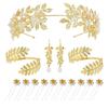 European & American Bridal Baroque Set: Gold Leaf Headband, Bracelet, and Pearl Earrings