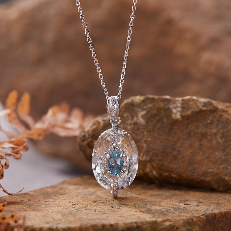 S925 Sterling Silver Natural Tanzanite White Crystal Colored Treasure Necklace Women'S Niche Design High-End Pendant