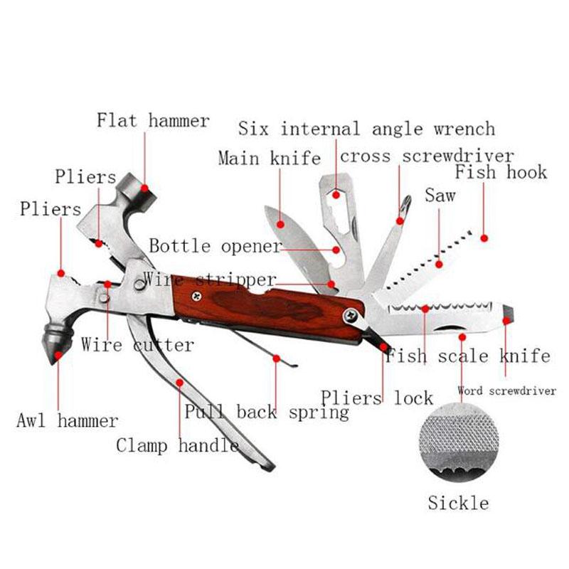 Campingutstyr Multiverktøy Bil Rømmevindusknuser Hammer Multifunksjonell Hammer Utendørs Redningshammer Overlevelsesutstyr Gaver til Menn