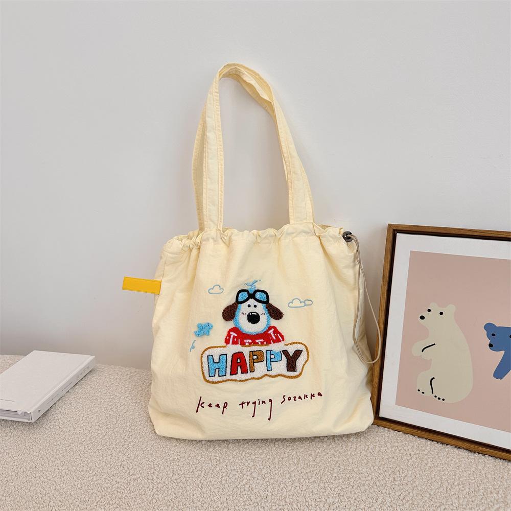 Cute Towel Embroidery Female Canvas Shoulder Bag College Girls Books Handbag Eco Cotton Cloth Purse Women Large Shopping Tote