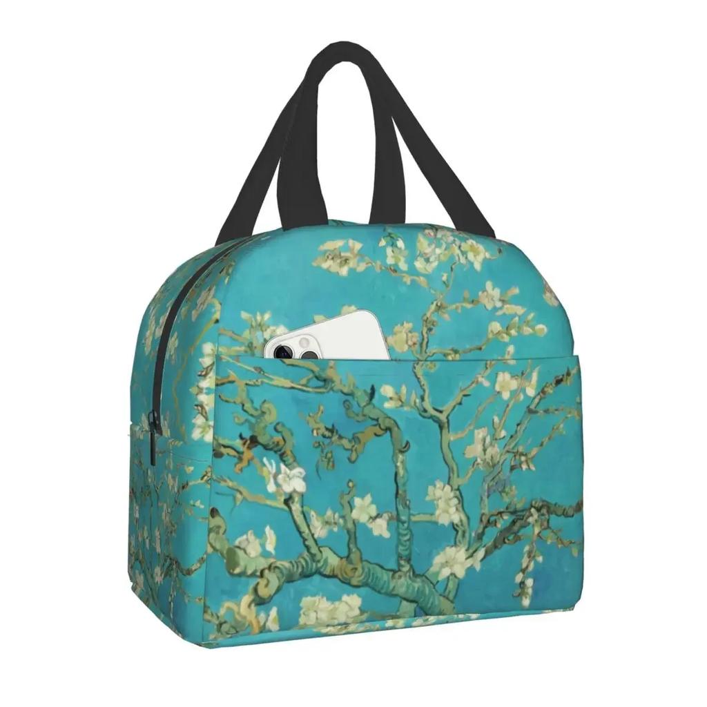 Insulated Lunch Tote Bag for Women School Portable Thermal Cooler Almond Blossoms Flowers Art Lunch Box