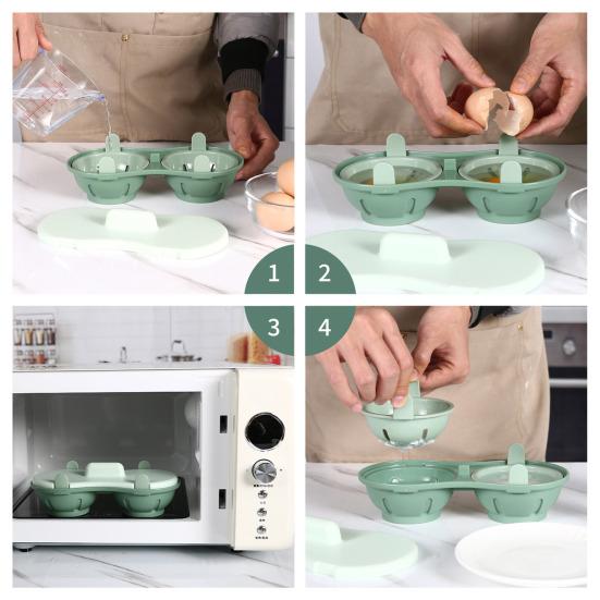 Yousheng Microwave Egg Poacher Cooker 2 Grids Egg Steamer for Boiled Eggs BPA-Free Steamed Egg Cooking Box Kitchen Gadget for Healthy Breakfasts