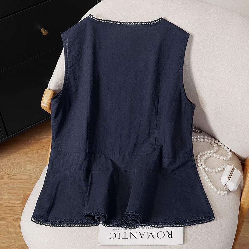 Women's V-Neck Linen Blend Ruffle Hem Vest
