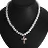 Heart Cross Faux Pearl Necklace, Delicate Stackable Sweet Clavicle Chain