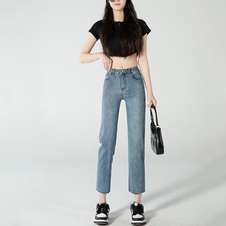Women s High Waist Slim Straight Jeans - Summer Korean Style Cropped Cigarette Pants 31