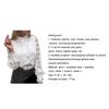 Camisa de Manga Comprida com Recortes Top Feminino de Botão Único Blusa com Patchwork de Renda para o Escritório