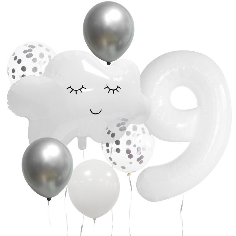 Small fresh cloud white smiley face children's birthday 40 inch digital aluminum film latex balloon bundle