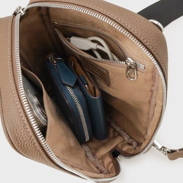 Takeo Kikuchi Microfiber Crossbody Bag, Men's, Beige (052), 07004344