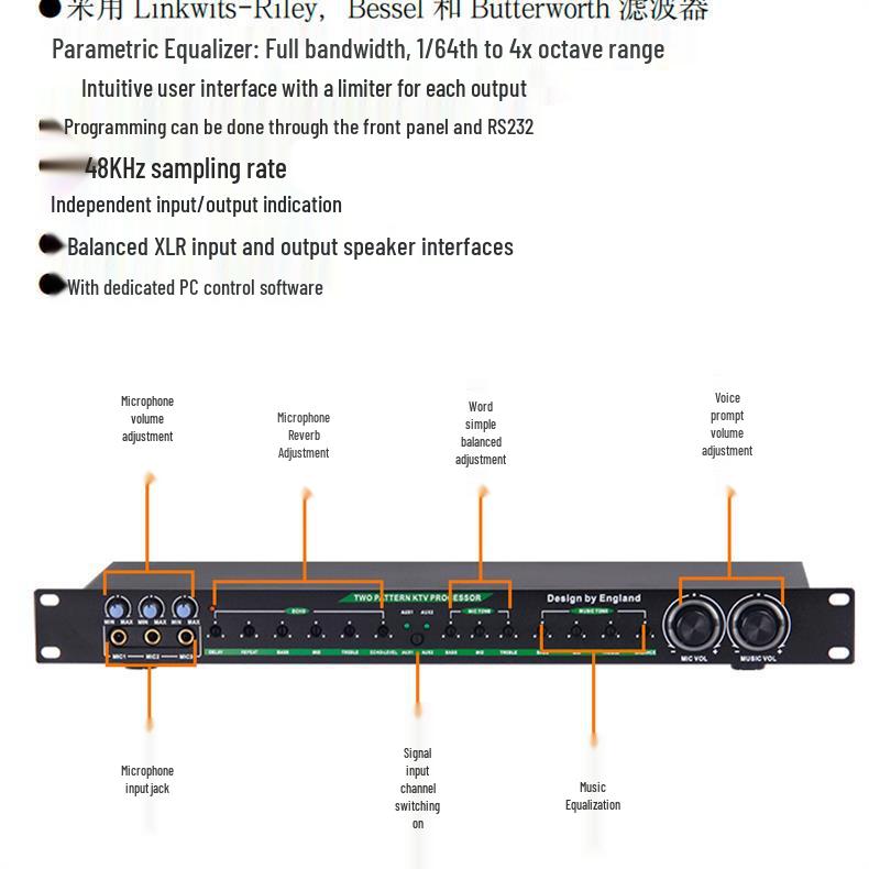 Professional KTV Karaoke DSP Reverb Audio Processor with Anti-Howling