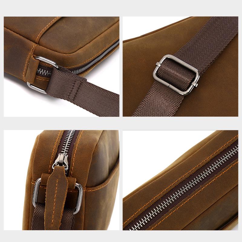 Genuine Leather Crossbody Bag, Niche Crazy Horse Leather Single-shoulder Bag, Men's Bag, Cowhide Crossbody Small Bag