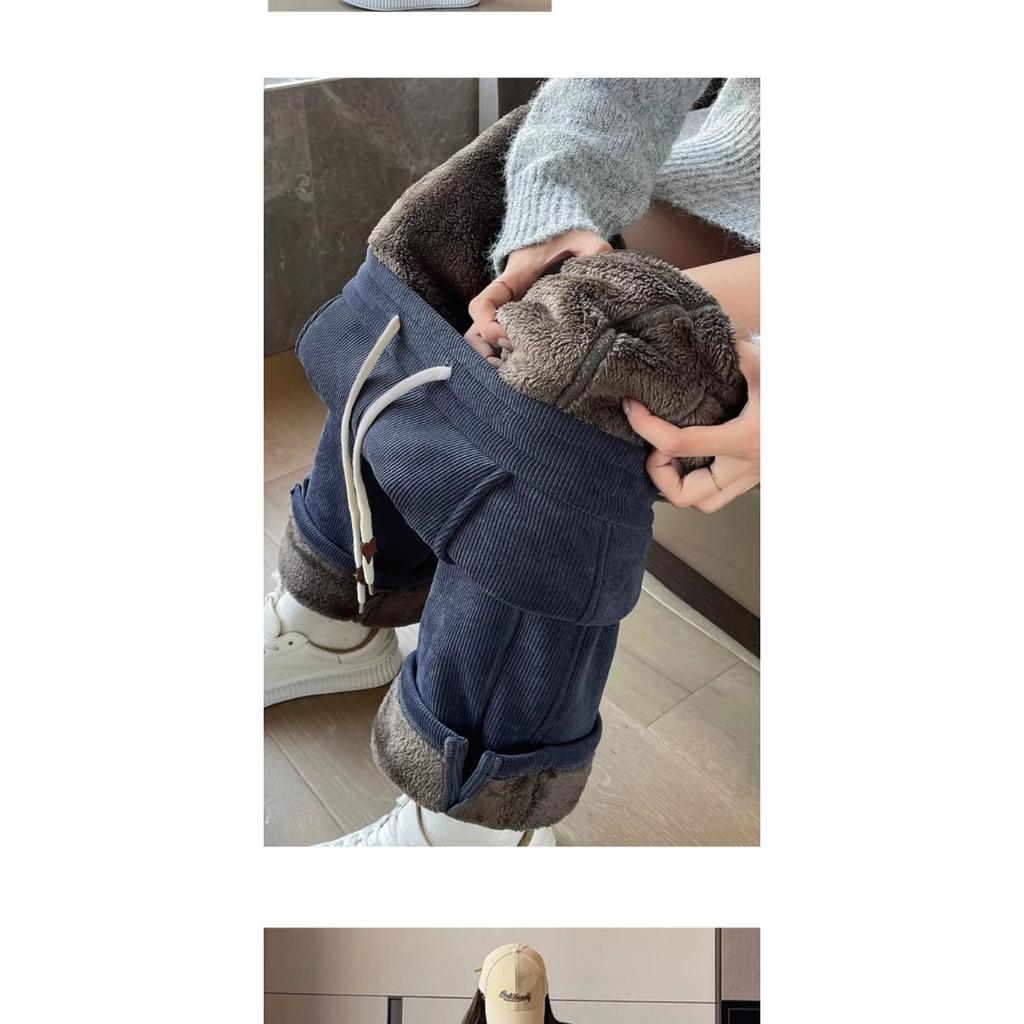 Women's High Waisted Straight Leg Winter Pants - Thickened Fleece Lined Elastic Waistband, Casual Pants for Autumn and Winter, Middle East Series