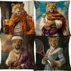European Renaissance Leopard Lion Stag Tiger Fashion Animals Portrait Cushion Covers Pillowcase For Sofa