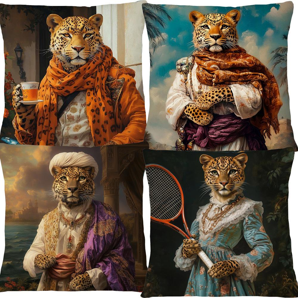 European Renaissance Leopard Lion Stag Tiger Fashion Animals Portrait Cushion Covers Pillowcase for Sofa