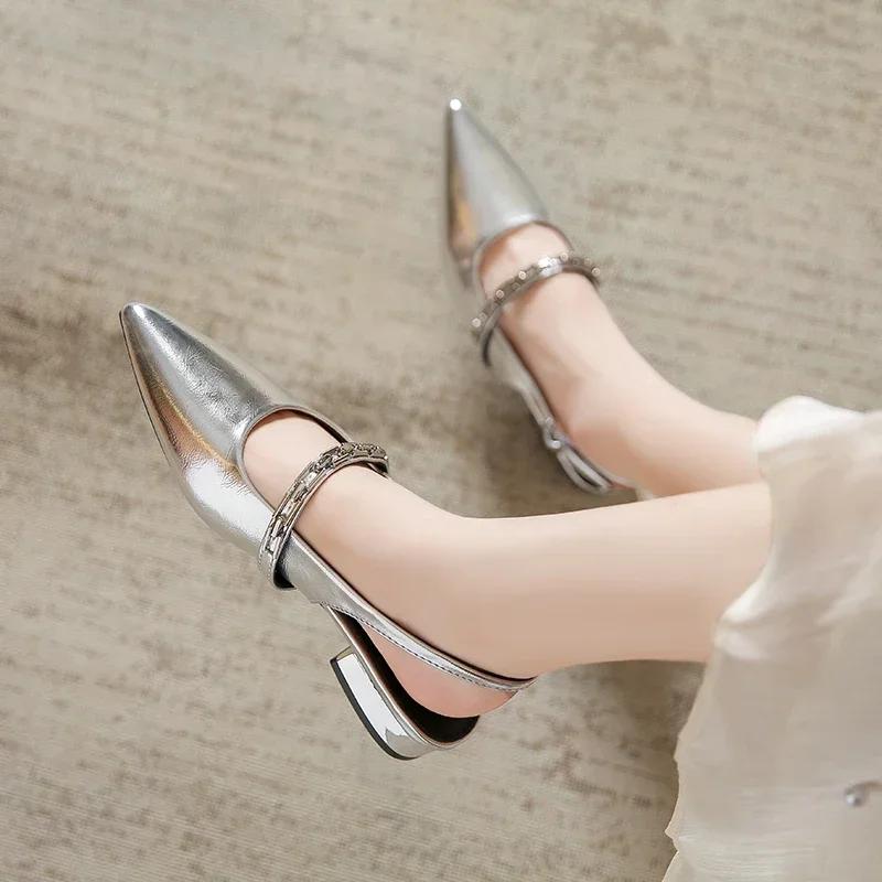 

Fashion Summer Hot Selling Women s Shoes 2024 High Quality Pointed Toe Shallow Mouth Solid Color Metal Decoration Women s Toe Sandals 40
