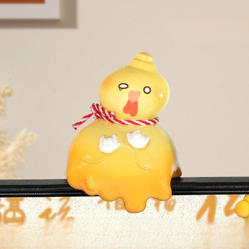 Adorable Cartoon Gourd Animal Figurine Lucky Resin Ornament Small Decor for Computer Monitor Edge Bedroom Desktop Gift