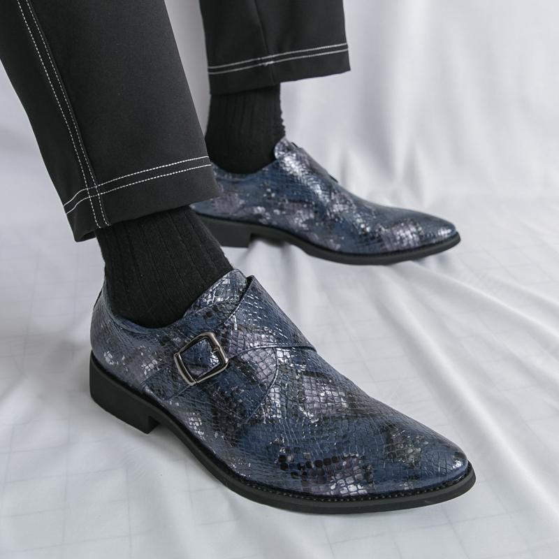 

Мужские туфли-лоферы с принтом, обувь для монахов, обувь для свадебной вечеринки, повседневная формальная деловая кожаная обувь, обувь для выпускного вечера, ночного клуба, больших размеров EU: 46 синий