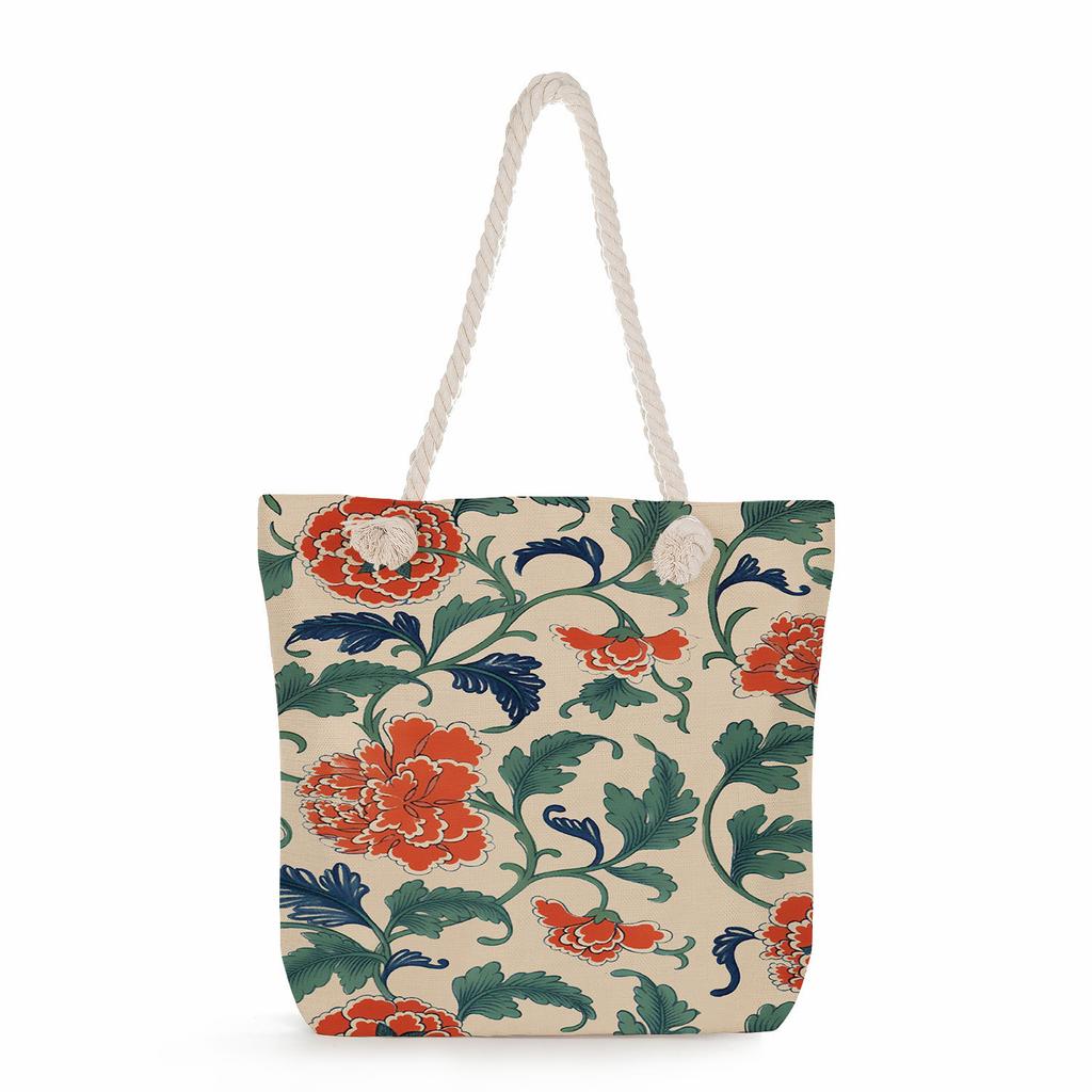 Multifunctional  Flower Printed Thick Rope Shoulder Beach Bag 7588
