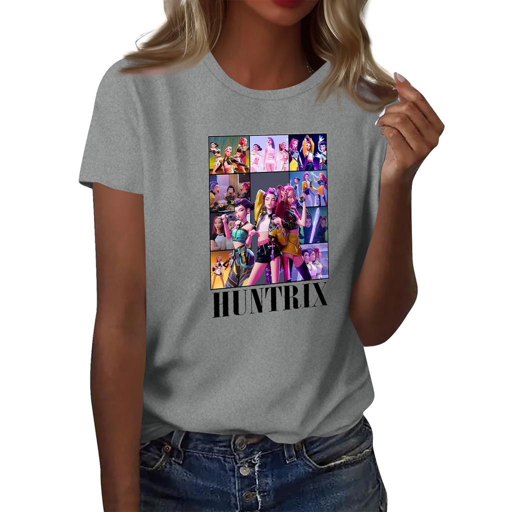 Women's  Group 2D Printed Round Neck Short Sleeve Top