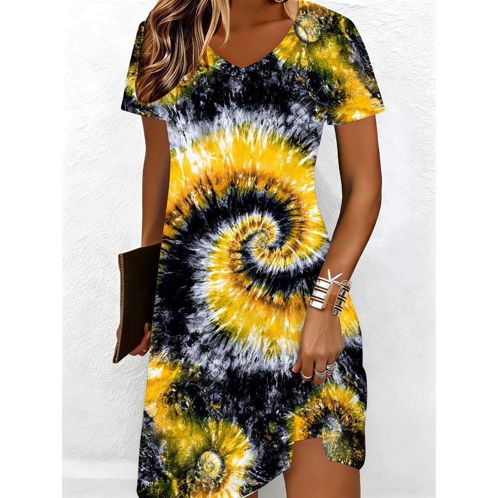 Summer Women's V-neck Short-sleeve Casual Floral Print Dress